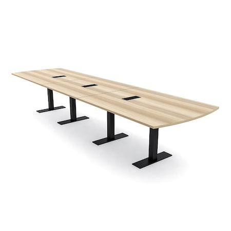 Skutchi Designs 16ft Conference Table W/ Power Unit | 16 Person Modular Arc Rectangle Meeting Table | Harmony Series HAR-AREC-48X192-T.BK-K525-EBLK