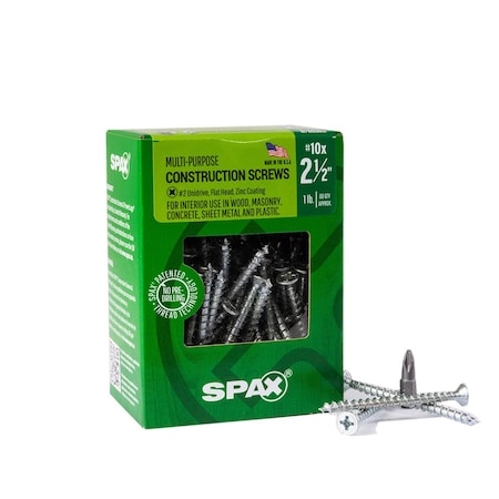 Spax #10 x 2-1/2 in Interior Wood Screws Construction Flat Head Phillips Square Unidrive, 88PK 4101010500604