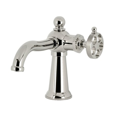 Kingston Brass One-Handle Single-Hole Bathroom Faucet with Knurled Handle and Push Pop-Up Drain, Polished Nickel KS3546RKZ