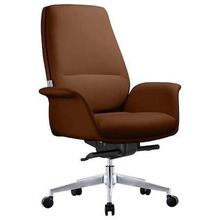 Leisuremod Summit Office Chair in Faux Leather & Aluminum Frame with Swivel & Tilt, Dark Brown SO21DBRL