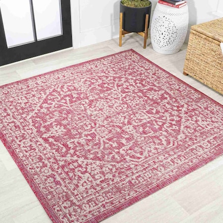 Jonathan Y Malta Bohemian Medallion Textured Weave Fuchsia/Light Gray 5 ft Square Indoor/Outdoor Area Rug SMB104E-5SQ