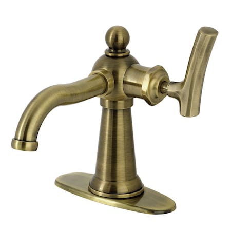 Kingston Brass One-Handle Single-Hole Bathroom Faucet with Deck Plate and Push Pop-Up Drain, Antique Brass KSD3543TKL
