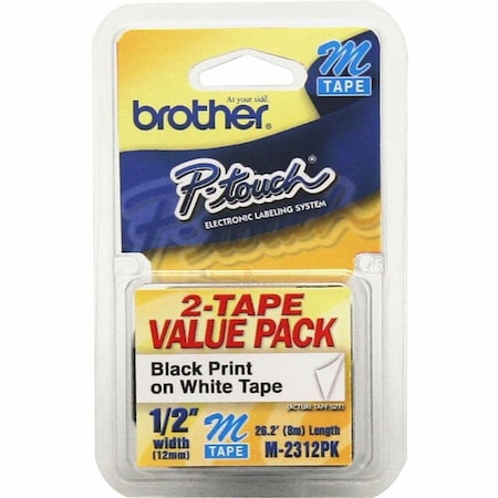 Brother P-touch P-touch Nonlaminated M Tape Value Pack - 1/2" Width - Rectangle - White - Self-adhesive - 2 Pack M2312PK