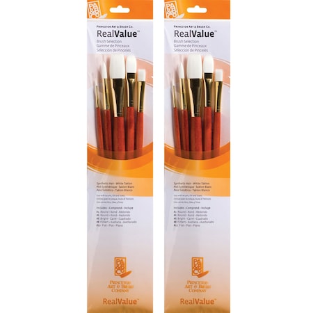 Princeton RealValue Brush Set, White Taklon Bristles, Long Handle Mixed Media Paintbrush, 5-Piece Set, 2PK PR9155