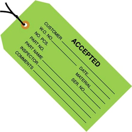 Box Packaging Inspection Tag Accepted Pre WiredNo 5 4-3/4L x 2-3/8W Green 1000/Pk G20023