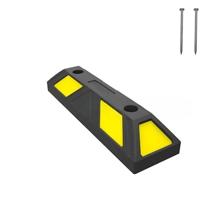 Traffic Kontrol Parking Curb Wheel Stop Kit With Spikes - 20inIN Long - Black With Yellow Stripes TK-PS-20-BKYW-KIT-A