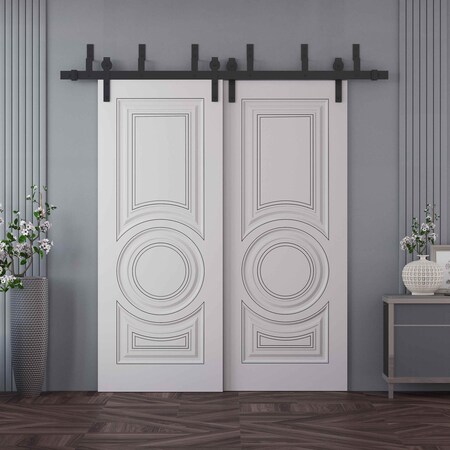 Sartodoors Sliding Closet Barn Bypass Doors 64x96 inches White Solid Core Modern Interior ROYAL9855BBB-EMAL-6496