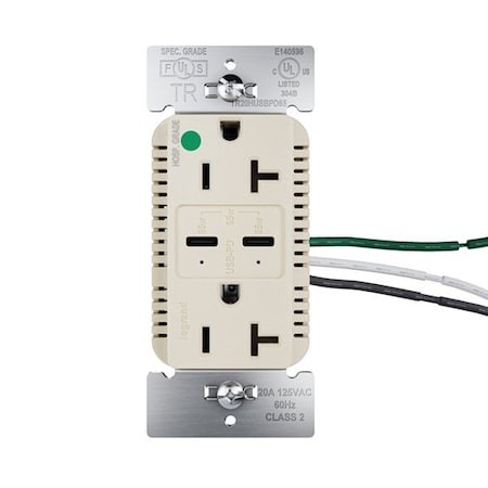 Legrand USB Receptacle, 20 A, Ivory, Nylon TR20HUSBPD65I