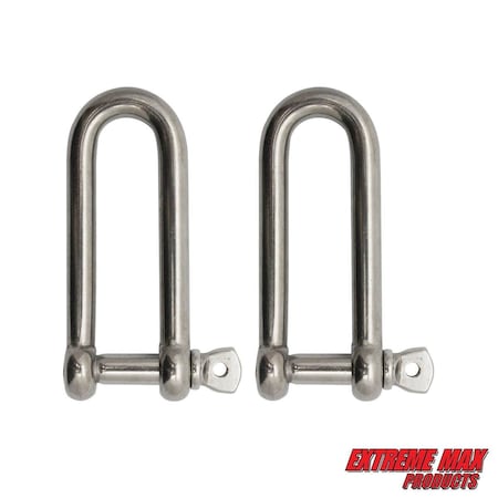 Extreme Max 3006.8209.2 BoatTector Stainless Steel Long D Shackle - 1/2", 2-Pack 3006.8209.2