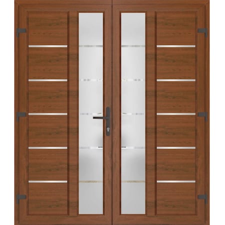Vdomdoors Front Exterior Prehung Metal-Plastic Double Doors / MANUX 8088 Walnut / Office Commercial and Resid MANUX8088DEXD-WLN-RH-W72xH80