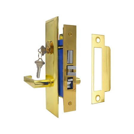 Ecs Hardware Durable Heavy Duty Mortise Lockset w/ Lever US3 Polished Brass, 2-3/4 in Larger Backset, Left Handed ECSH-MLWL234-PB-SC1-LH