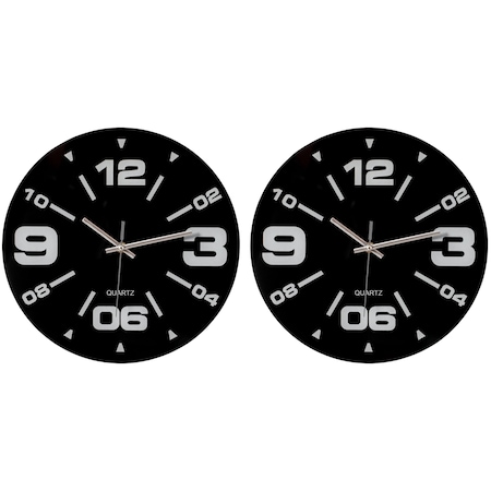 Clockswise Pack of 2 12 inch Black Decorative Unique Modern Round Glass Analog Wall Clock, Perfect for QI004148N.2