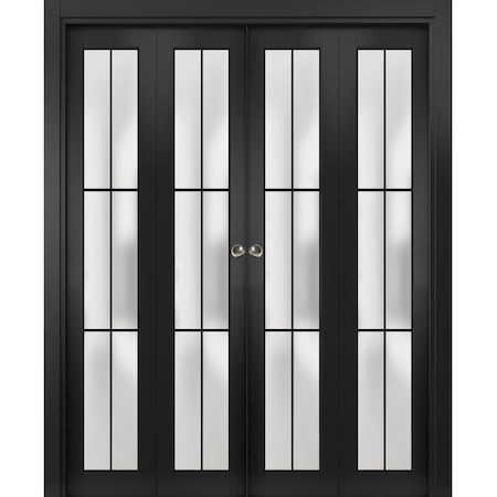Sartodoors Sliding Closet Double Bi-fold Doors Planum 2122 Black Solid Core Modern Interior PLANUM2122DBF-BLK-72 x 84 (4* 18x84)