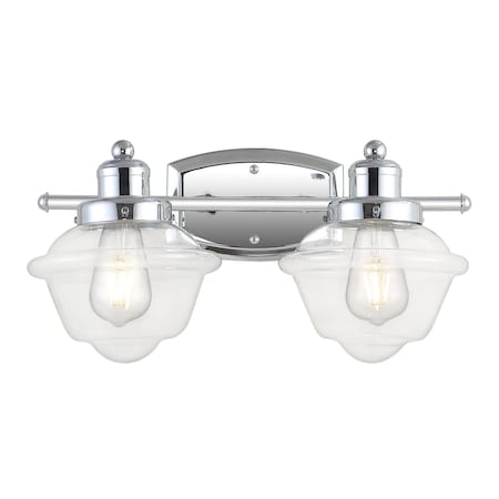 Jonathan Y Orleans 16.75" 2-Light Iron/Glass schoolhouse LED Vanity Light, Chrome JYL3531A