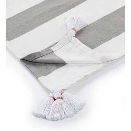Homeroots 50" X 60" Gray and White Woven Cotton Striped Throw Blanket with Tassels 516597