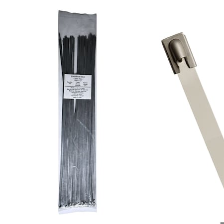 Cable Ties Unlimited Cable Tie, 27 in L, 150 lb Strength, 8.1 in Max Bundle Dia, 316 Stainless Steel, Silver, 100PK SSP27-LD