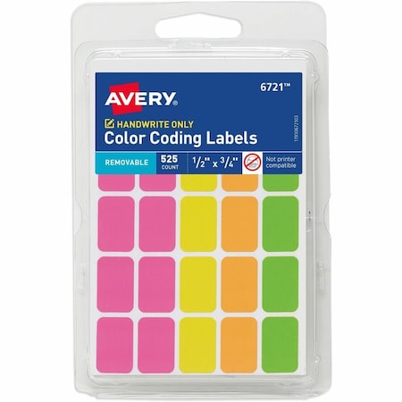Avery Removable Color Coding Labels, Re, PK525 6721