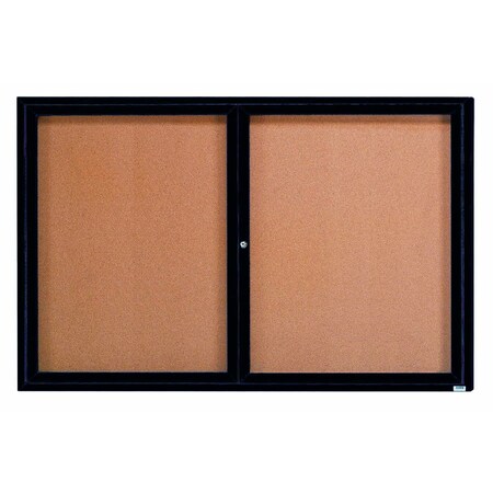 Aarco Enclosed Natural Pebble Grain Cork Bulletin Board w/ Bronze Anodized Al Frame, 48''Hx72''W Two Door DCC4872RBA