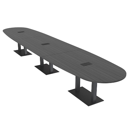 Skutchi Designs Boval Conference Table With Power, 48 in W, 192 in L, Grey HAR-BOVL-48X192-DOU.BK-WA7949-EBLK