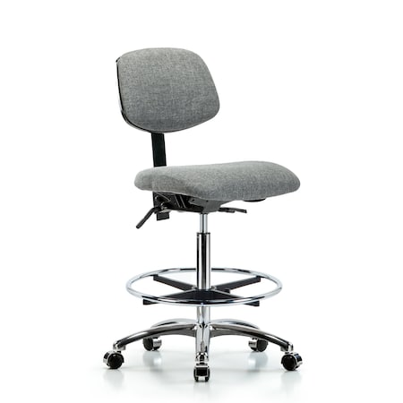 Blue Ridge Ergonomics Chair, Fabric, Hi Bench, Chr CF Casters, Gry, No Arms, 26" to 35-1/2" Height, Grey BR-FHBCH-CR-T0-A0-CF-CC-F44