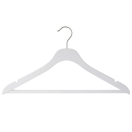 Nahanco 17in Low Gloss White Wooden Slimline Suit Hanger w/ Pant Bar, 50PK SL70117WB50