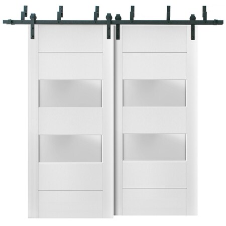 Sartodoors Sliding Closet Frosted Glass 2 lites Barn Bypass Doors 72 x 96 inches, Lucia 4010 White Silk, Sturd LUCIA4010BBB-WS-7296