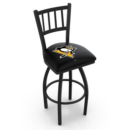 Holland Bar Stool Co 36" Blk Wrinkle Pittsburgh Penguins Swivel Bar Stool, Jailhouse Back L01836PitPen