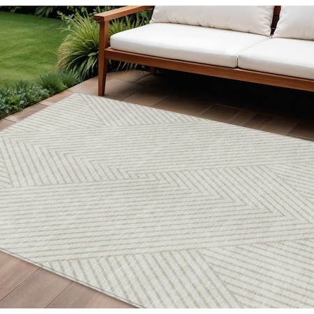 Homeroots 9' X 12' Ivory And Pale Beige Geometric Washable Indoor Outdoor Area Rug 612140