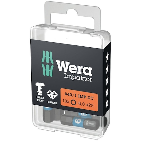 Wera 840/1 IMP DC Hex-Plus DIY Impaktor bits, 6 x 25 mm, 10 pieces 5057606001