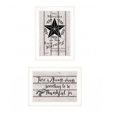 Homeroots Set Of Two His Mercies and Thankful 1 White Framed Print Wall Art, 2PK 408025