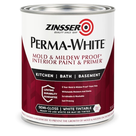 Zinsser Interior Paint, Semi-Gloss, Water Base, White, 1 qt 2754