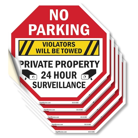 Signmission No Parking Violators Will Be Towed, 4 inch X 4 inch, Vinyl Decal, 5PK OC-D-5PACK-4-85