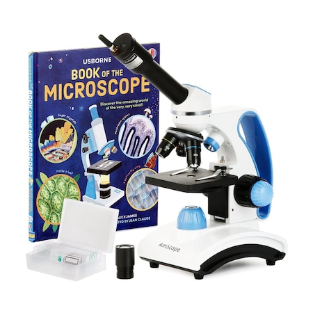 Amscope Monocular Compound Microscope 40X-1000X MagnificationStudent, Battery Powered w/ Top & Bottom LED + M162C-2L-PB10-WM-WF