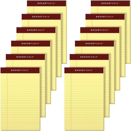 Tops Business Forms TOPS, DOCKET GOLD RULED PERFORATED PADS, NARROW RULE, 5 X 8, CANARY, 12PK 63900