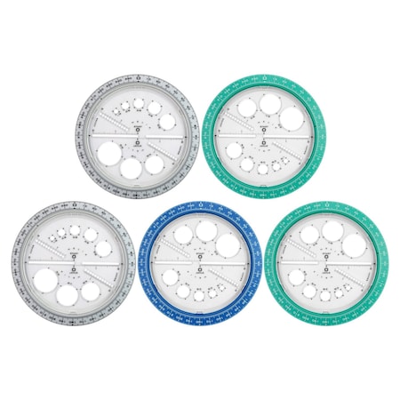 Helix Angle & Circle Maker with Integrated Circle Templates, 360 Degree, 6 Inch/15cm, Assorted Colors, 5PK 36002