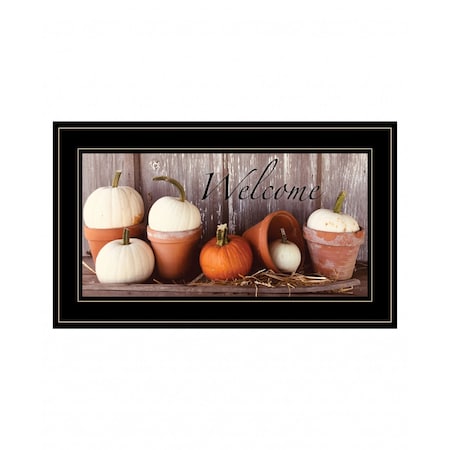Homeroots Welcome Pumpkin Shelf 2 Black Framed Print Wall Art 407287