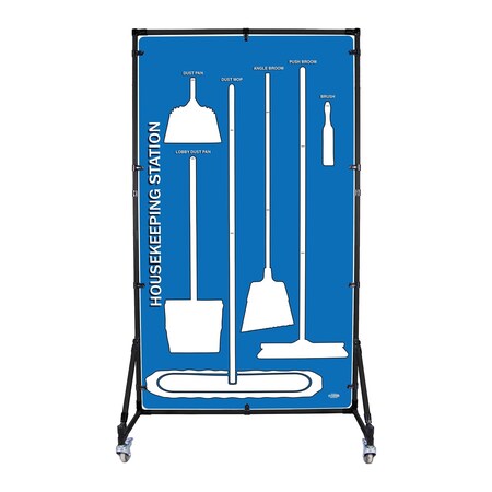 5S Supplies Housekeeping Shadow Board Broom Station V2, Blue / White Shadows, No Broom + Stand HSB-V2-BLUE/WHITE-BO-STAND