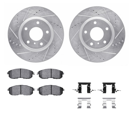 Dynamic Friction Co DFC Rotors-Drilled & Slotted-Silver w/ EURO 5000 Ceramic Brake Pads Incl Hdw 7612-68000