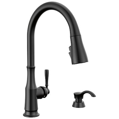 Delta Capertee Single H&le Pull-Down Kitchen Faucet with Soap Dispenser & ShieldSpray Technology 19877Z-BLSD-DST
