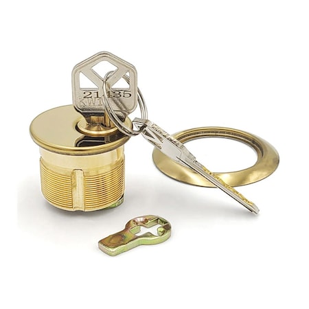 Ecs Hardware Durable Prem Mortise Cylinder, 1 in, Keyed Alike w/Ring, Kwikset KW1 Keyway, US3, Bright Polished Brass ECSH-MC01-US3-KW1-KA10