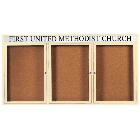 Aarco Illuminated Enclosed Bulletin Board w/ Header Ivory Powder Coated Al Frame, 36''Hx72''W DCC3672-3RHIIV