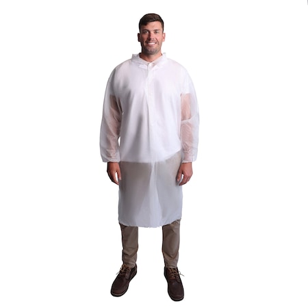 Vguard Disposable Lab Coat, Lightweight Polypropylene, Snap Closure Closure, White, M, 30 PK B1AS12