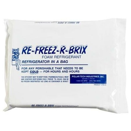 The Packaging Wholesalers Re-Freez-R-Brix Cold Bricks, 64 Oz., 9"L x 8"W x 1-1/2"H, White/Blue, 6/Pack RB60