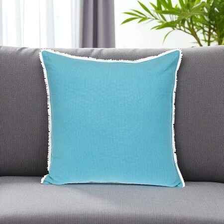 Homeroots 16" Aqua Cotton Throw Pillow with Scalloped Edges 529318