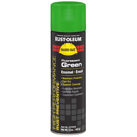 Rust-Oleum Rust Preventative Spray Paint, Fluorescent Green, Fluorescent, Solvent, 14 oz 2233838
