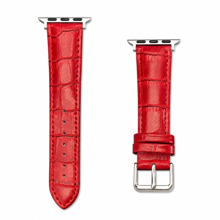 Elegani Alligator-Embossed Leather Watch Replacement Band Compatible with Apple Watch 44mm, Red LAT-RED-44mm
