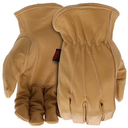 Boss Work Gloves, Men's, 2XL, Keystone Thumb, Slip-On Cuff, Cowhide Leather, Natural, PR B81041-2XL