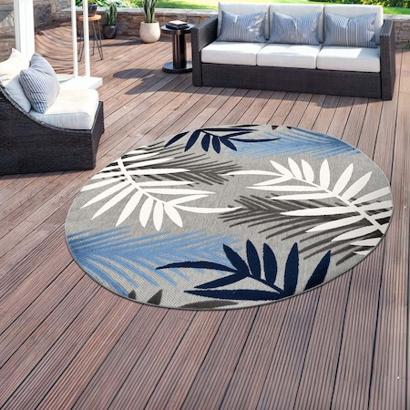 World Rug Gallery Palm Frond Indoor/Outdoor Area Rug 6 ft Round Blue 5550BLUE8RND
