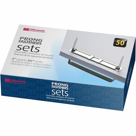 Officemate International Officemate Prong Paper Fasteners, 2" Sheet Capacity, 2-3/4"L Base, Silver, 50/Box 99852