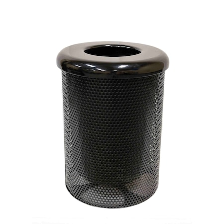 Mytcoat Trash Receptacle, Flat Lid, Liner, 32 Gal, Black, Punched Steel, Textured Coating 804389
